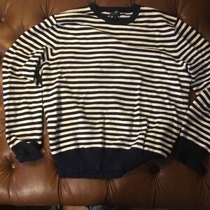 J. Crew Men's Blue and White Striped Crewneck Sweater